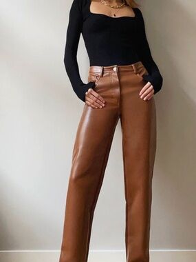 Aritzia x Wilfred Melina Brown Faux Leather Straight-Leg Women’s Jeans